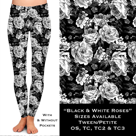 Black & White Roses - Leggings