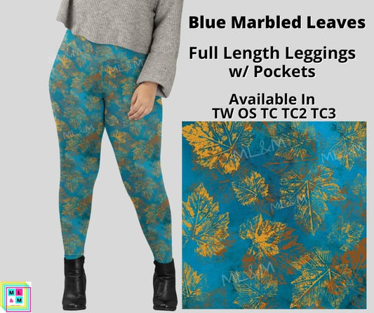 Blue Marbled Leaves Full Length w/ Pockets