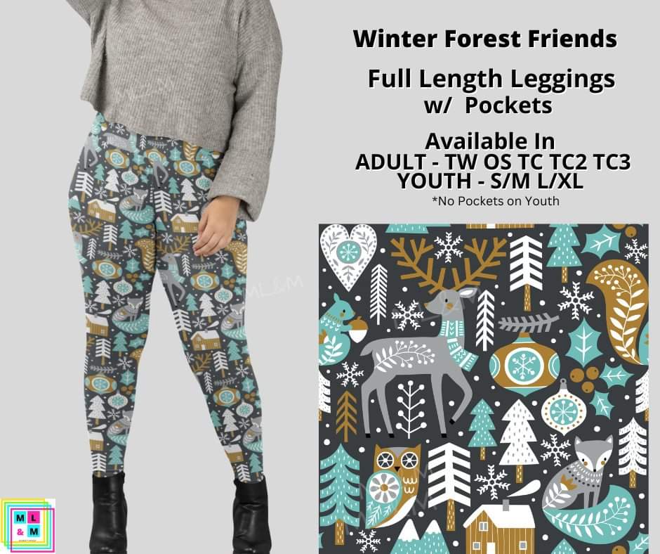 Winter Forest Friends Full Length Leggings w/ Pockets