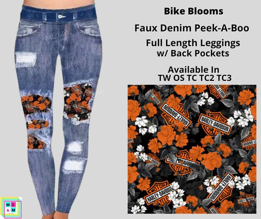 Bike Blooms Faux Denim Full Length