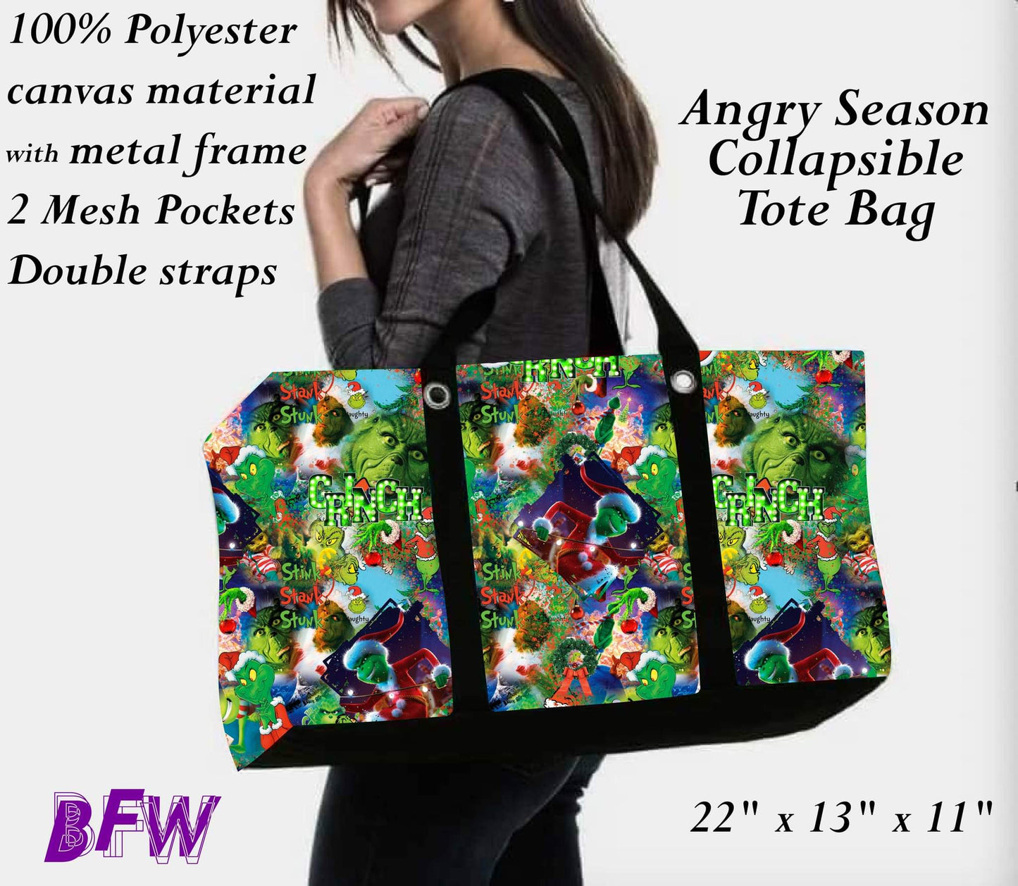 Angry season large tote and 2 inside mesh pockets