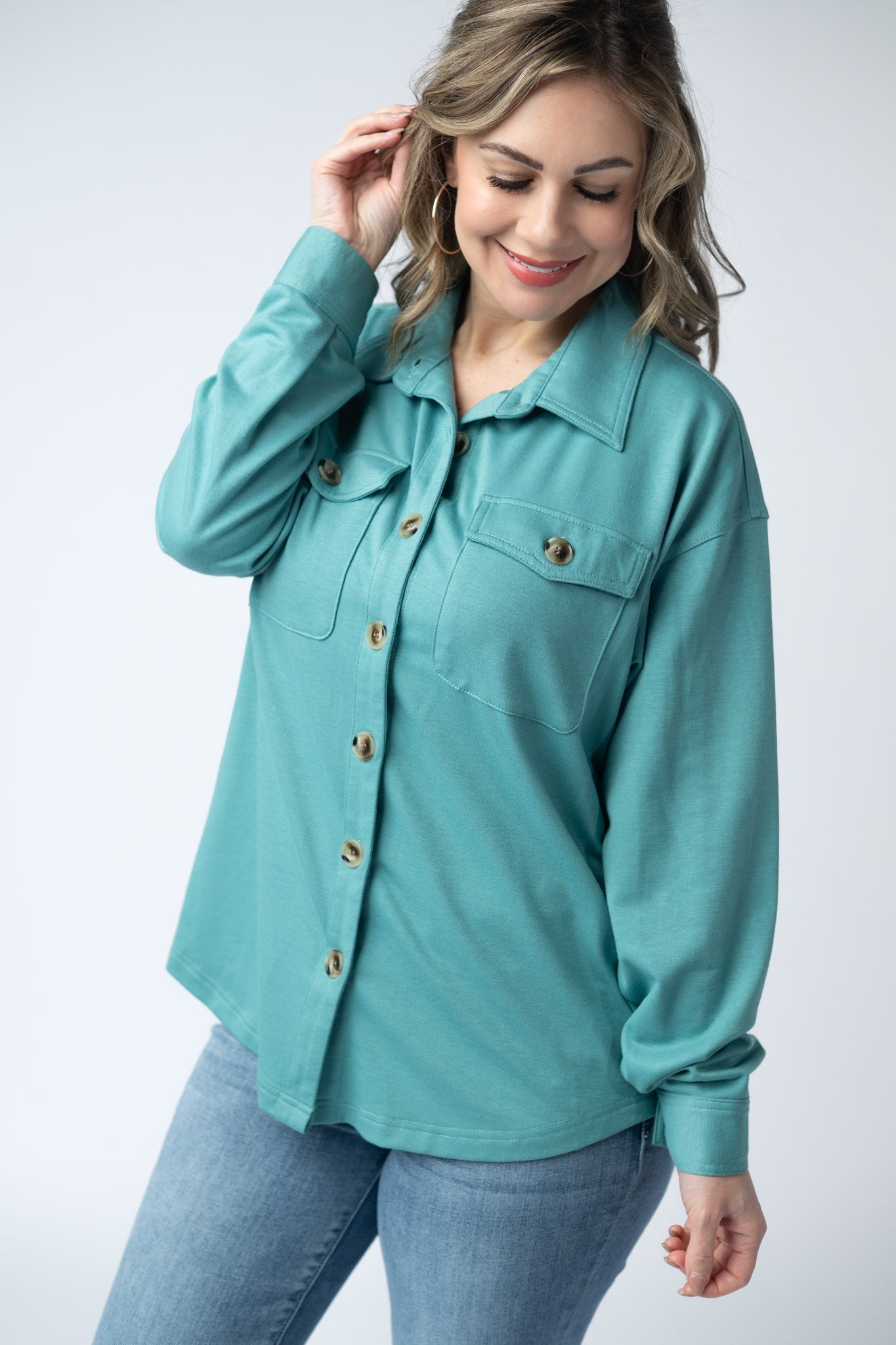 IN STOCK Brenna Button Down Top - Teal FINAL SALE