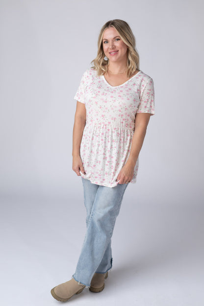 IN STOCK Sarah Ruffle Short Sleeve - Pretty in Pink Floral FINAL SALE