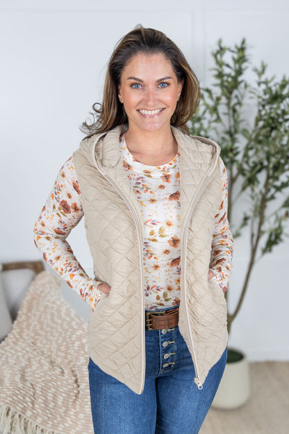 IN STOCK Heather Hooded Vest - Beige