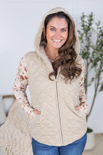 IN STOCK Heather Hooded Vest - Beige