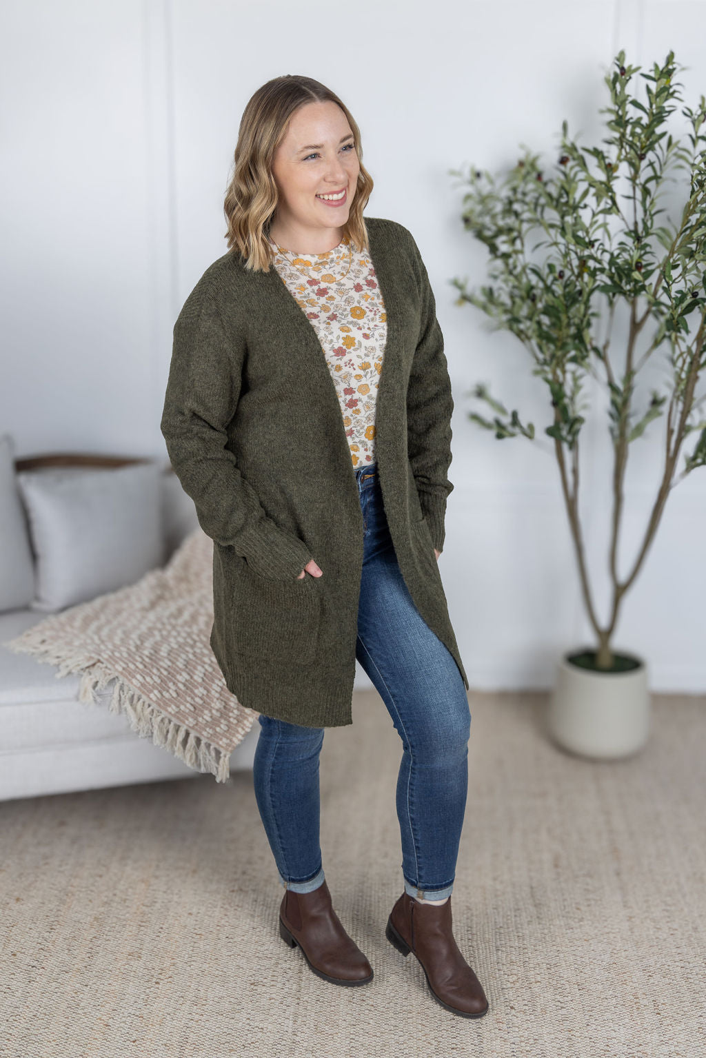 IN STOCK Madison Cozy Cardigan - Dark Olive