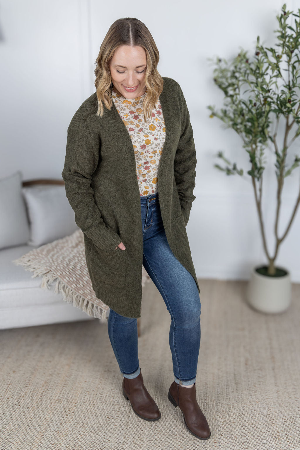 IN STOCK Madison Cozy Cardigan - Dark Olive