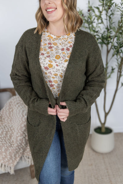 IN STOCK Madison Cozy Cardigan - Dark Olive
