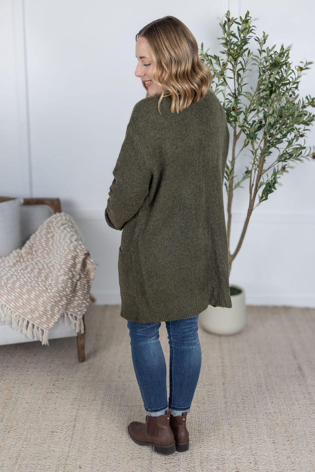 IN STOCK Madison Cozy Cardigan - Dark Olive