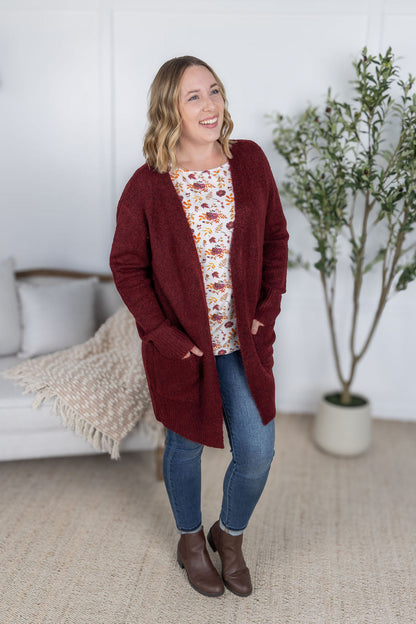 IN STOCK Madison Cozy Cardigan - Burgundy