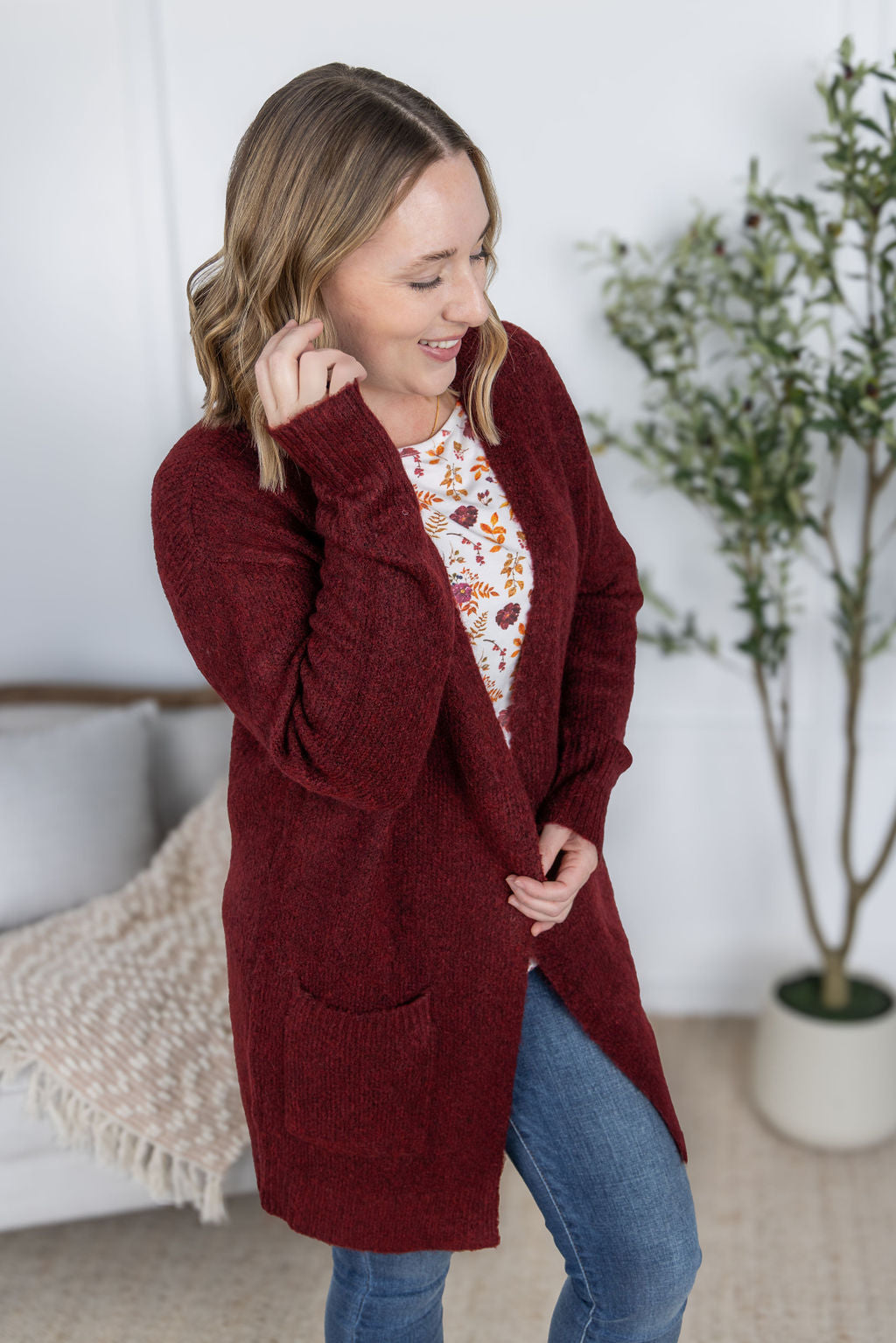 IN STOCK Madison Cozy Cardigan - Burgundy