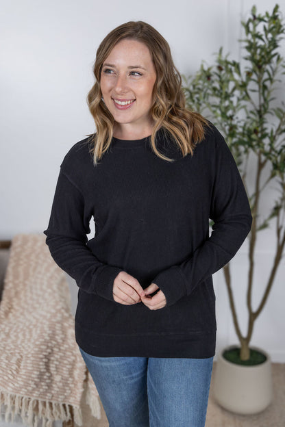 IN STOCK Corrine Ribbed Pullover Top - Black