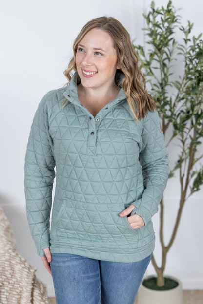 IN STOCK Geometric Button Snap Pullover - Sage