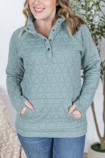 IN STOCK Geometric Button Snap Pullover - Sage