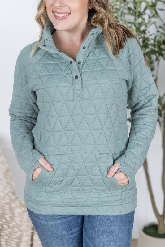 IN STOCK Geometric Button Snap Pullover - Sage