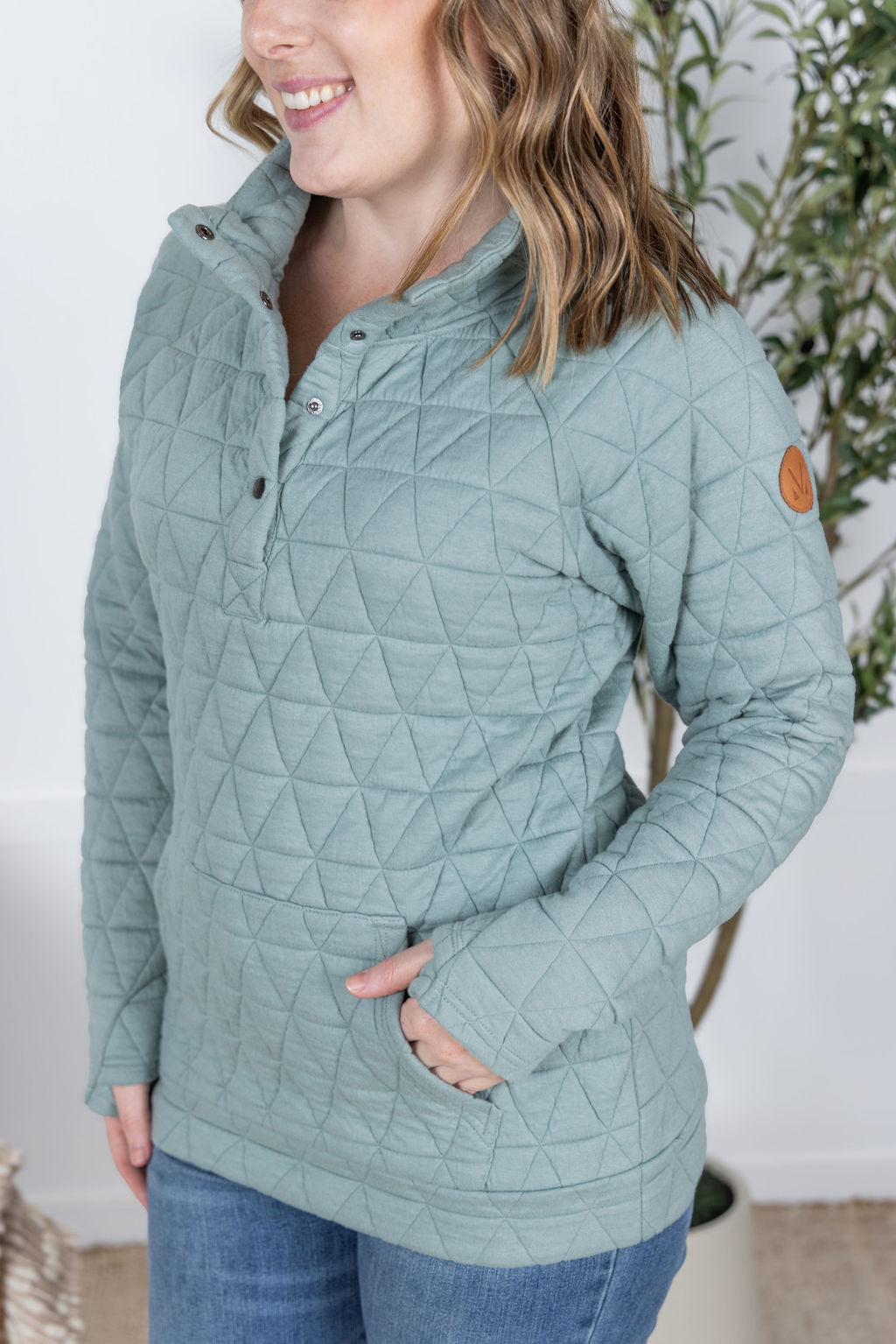 IN STOCK Geometric Button Snap Pullover - Sage