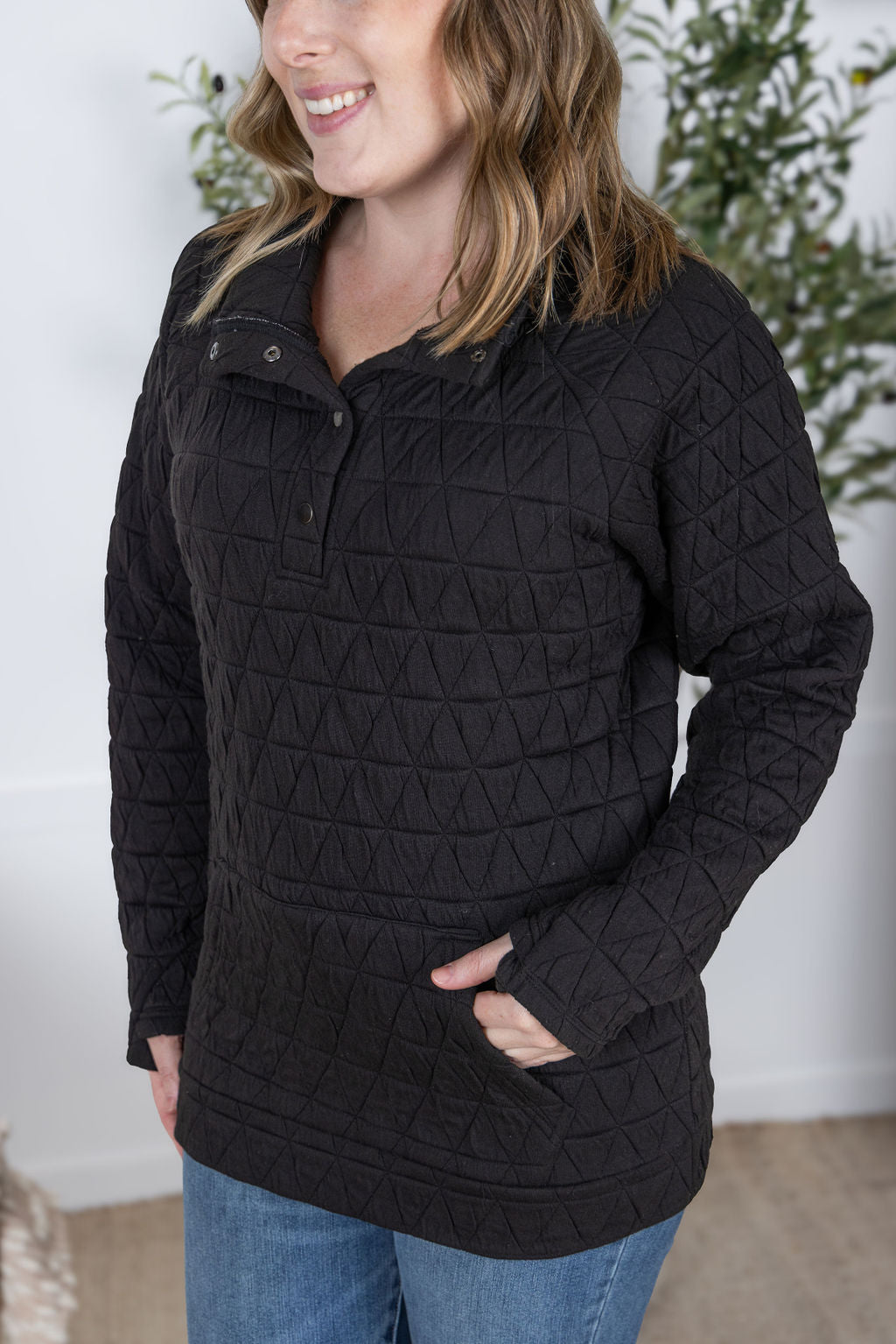 IN STOCK Geometric Button Snap Pullover - Black