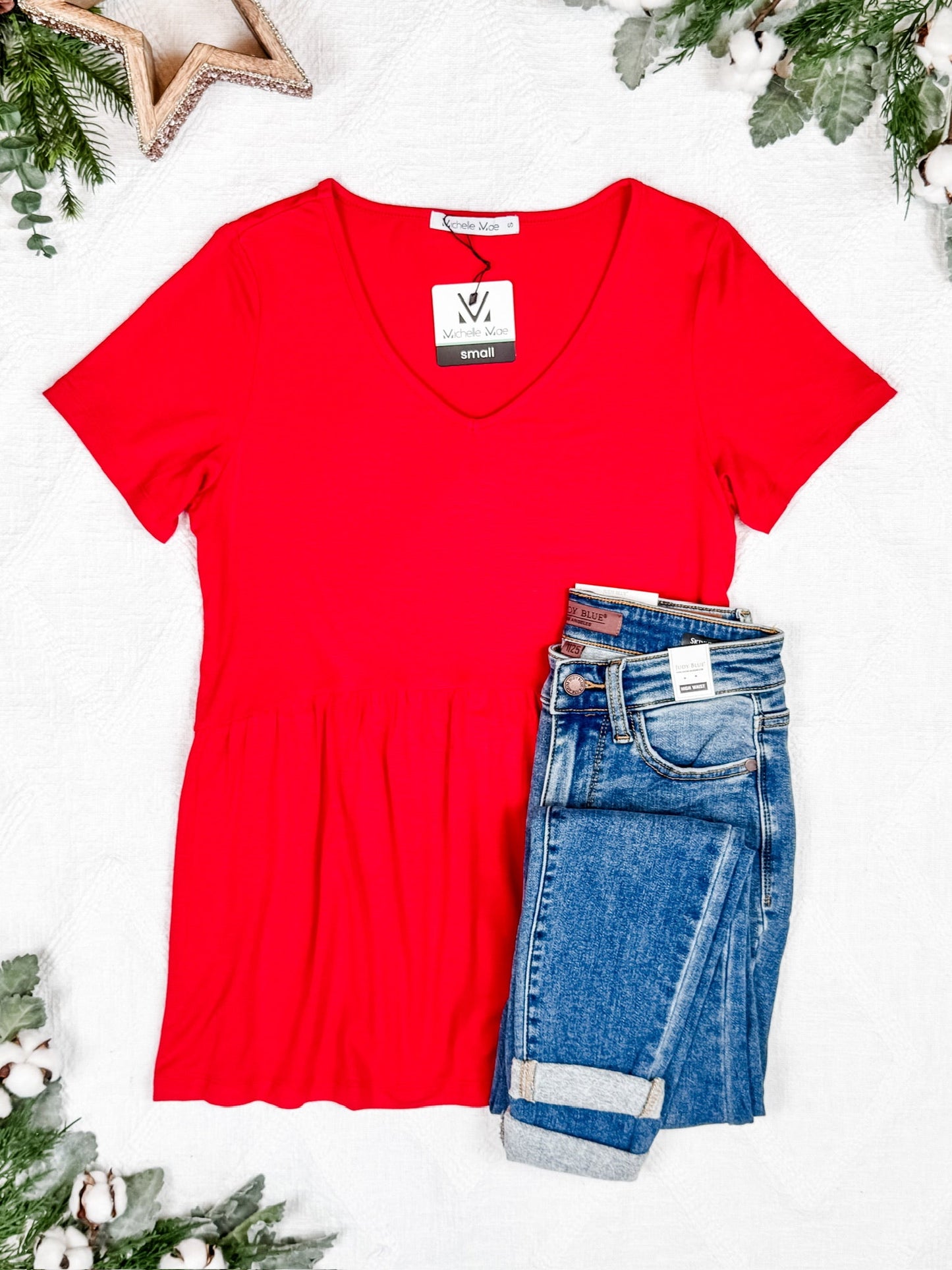 IN STOCK Sarah Ruffle Short Sleeve - Red FINAL SALE
