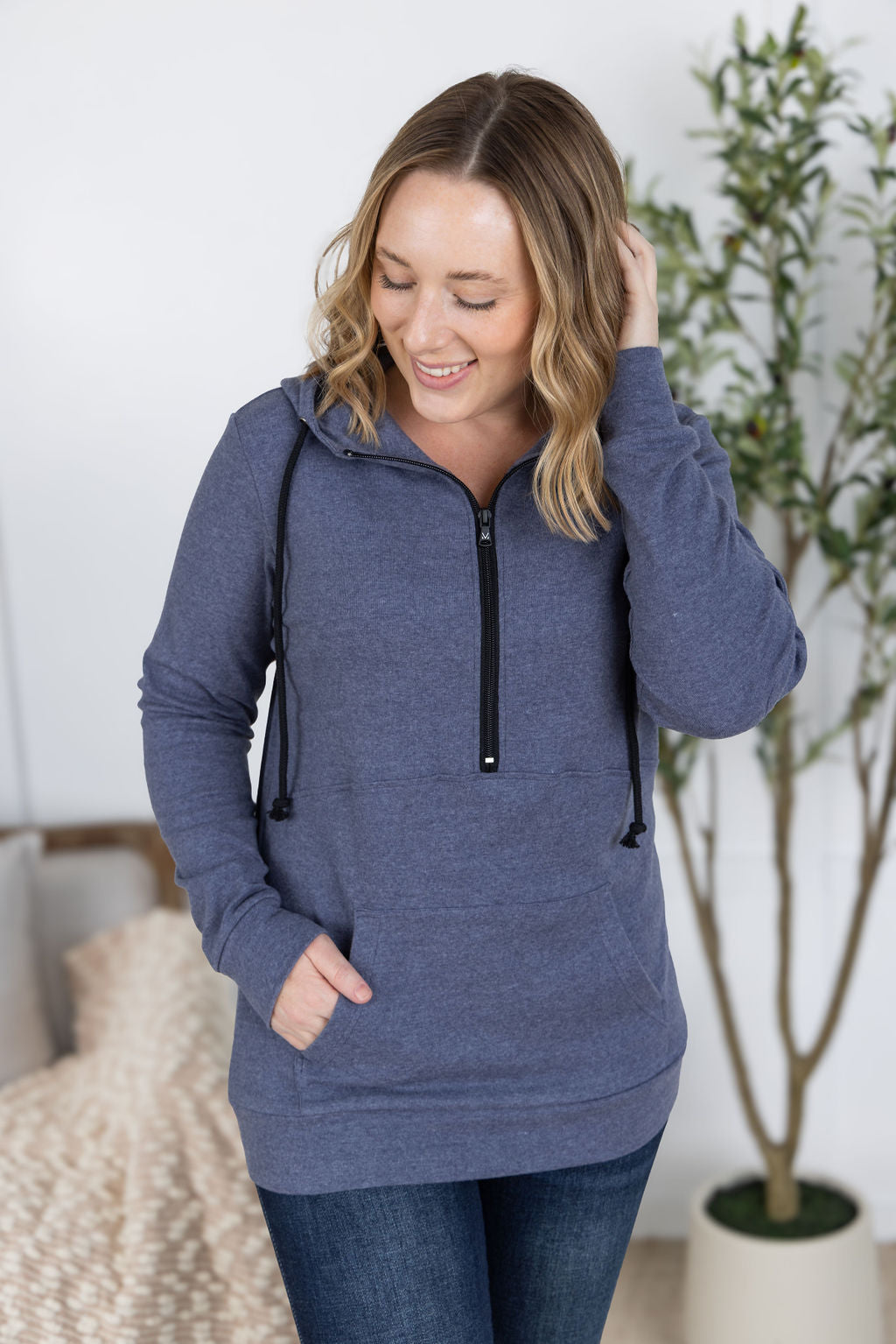 IN STOCK Pixie Pocket Halfzip Hoodie - Heathered Navy