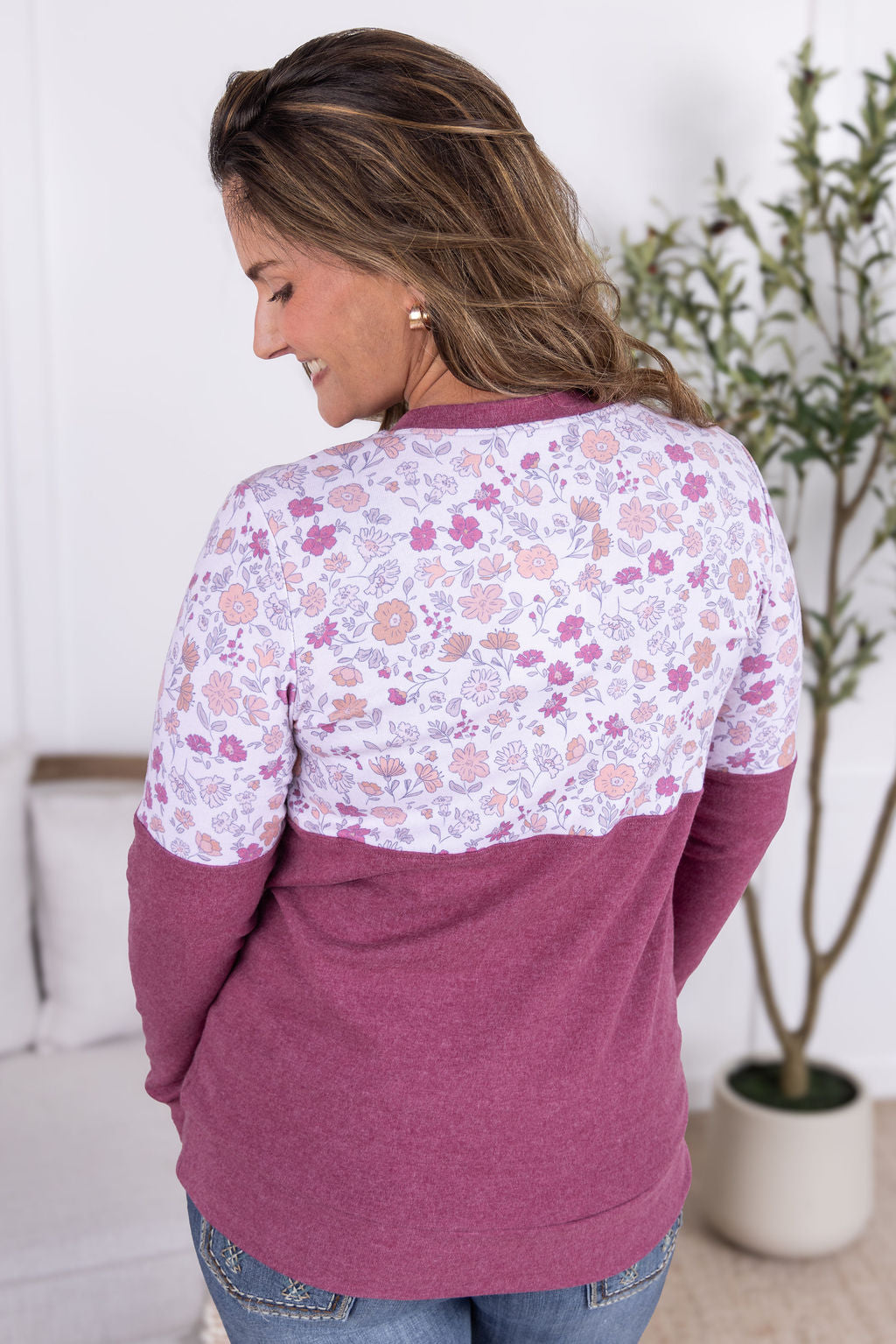IN STOCK Natalie Pullover - Pink Fall Vintage Floral and Raspberry