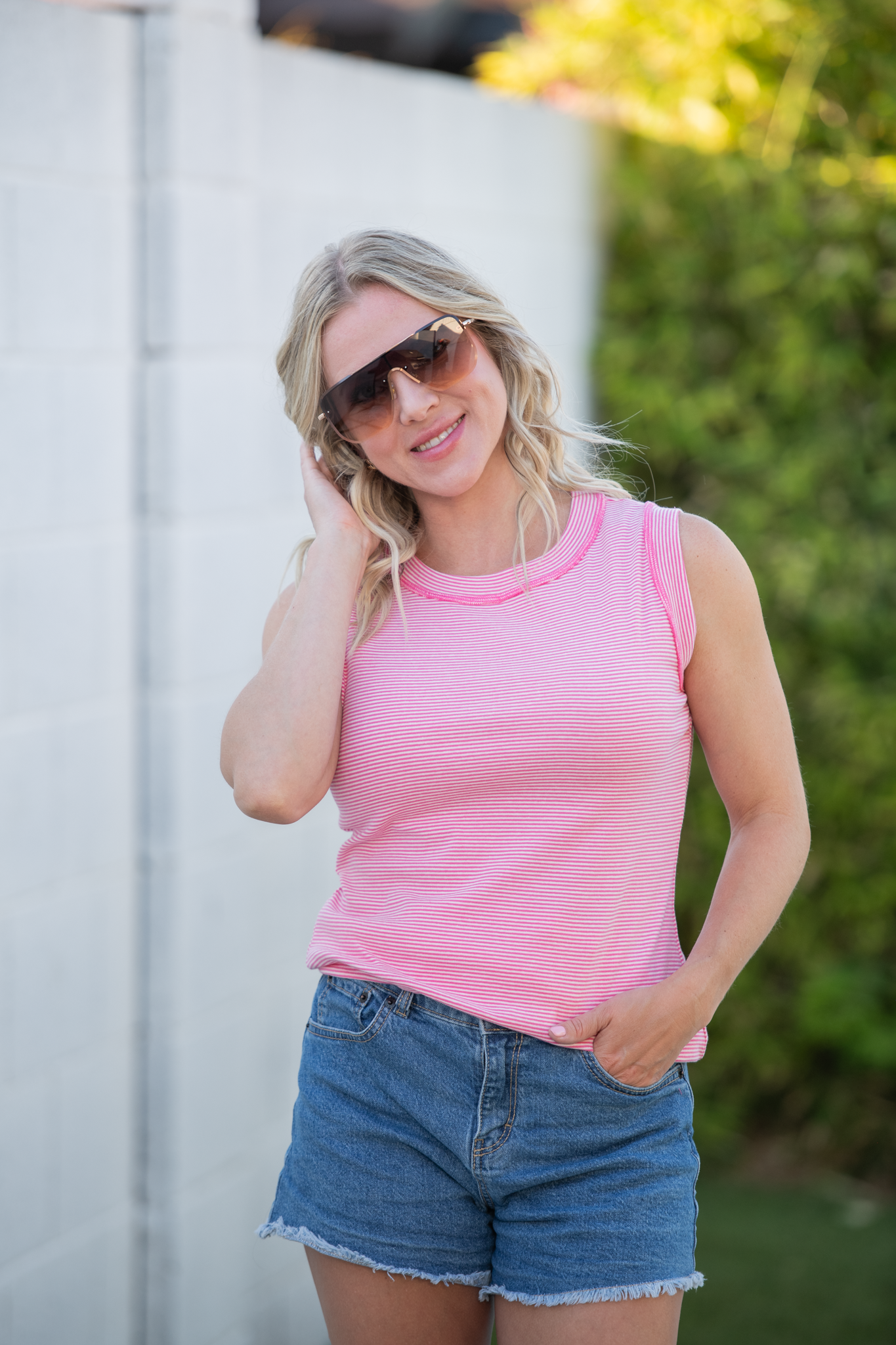 IN STOCK Morgan Micro Striped Tank - Pink
