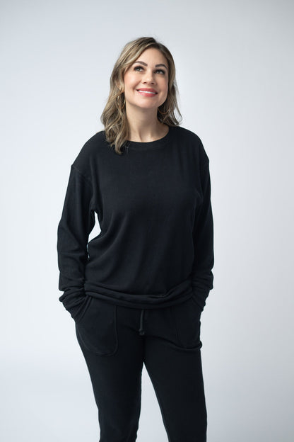 IN STOCK Corrine Ribbed Pullover Top - Black