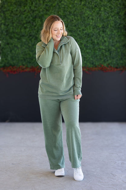 IN STOCK Wide Leg Vintage Wash Bottoms - Olive