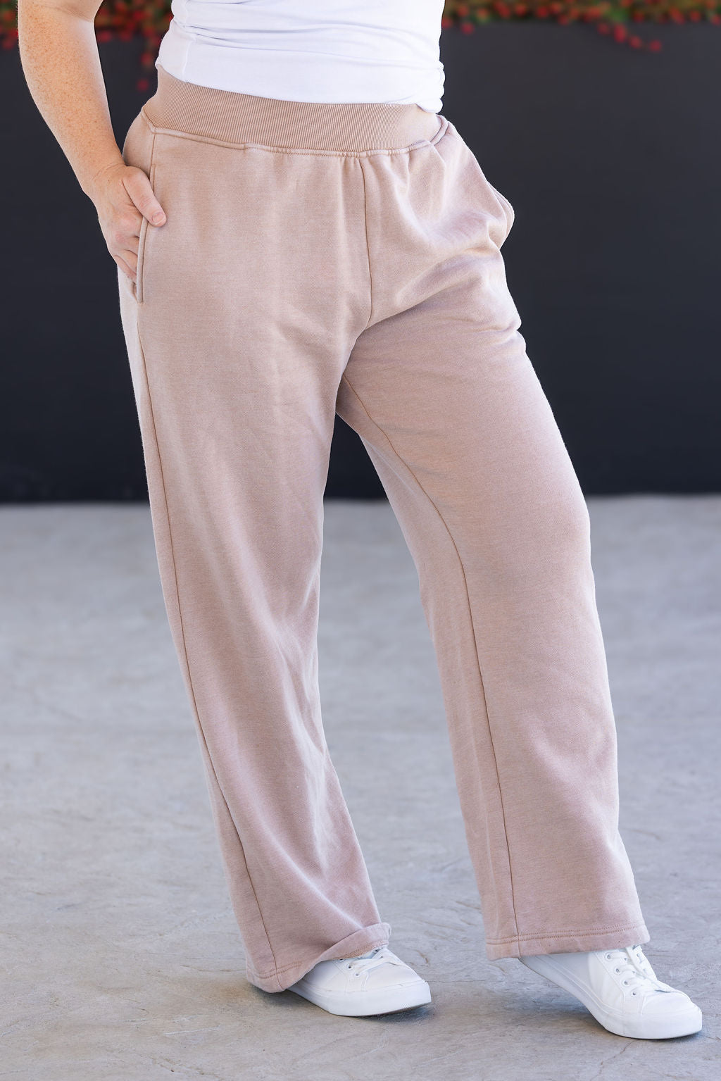 IN STOCK Wide Leg Vintage Wash Bottoms - Tan