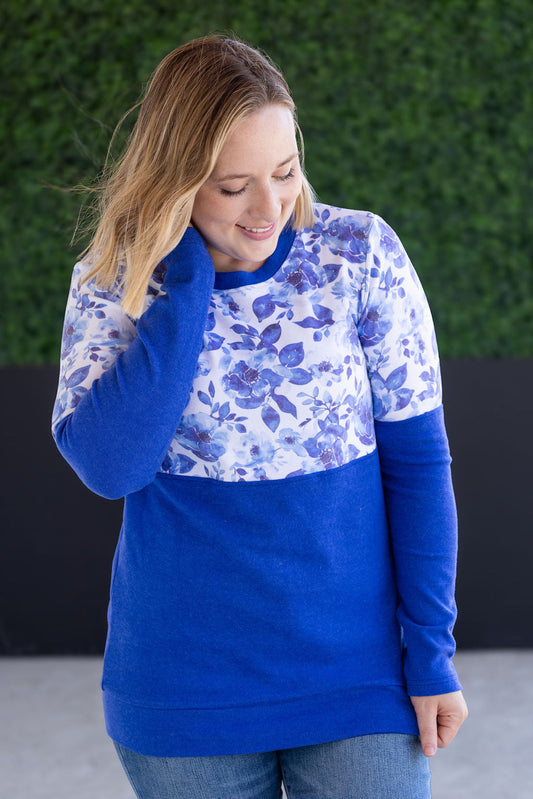 IN STOCK Natalie Pullover - Sapphire Floral and Blue FINAL SALE