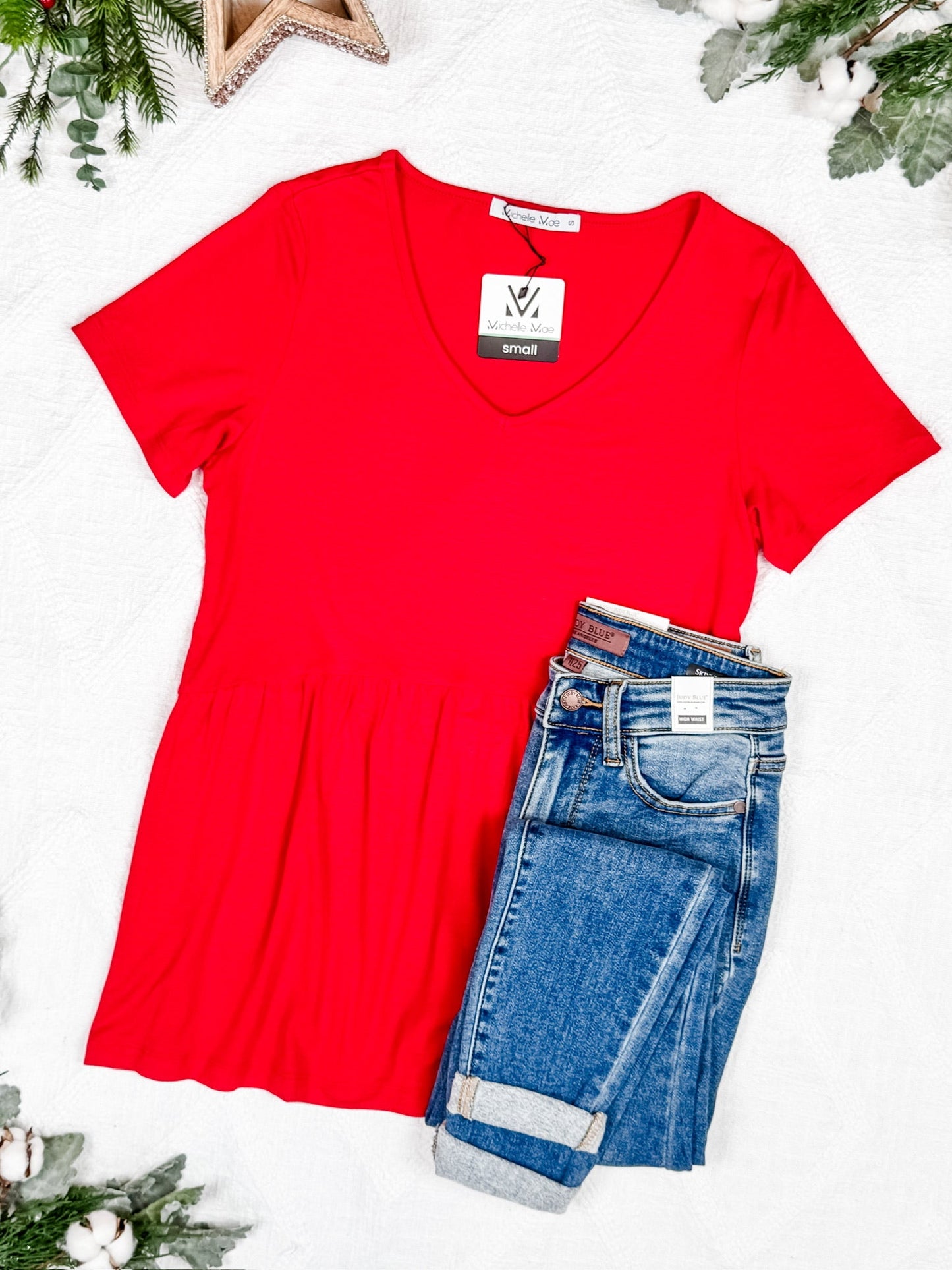 IN STOCK Sarah Ruffle Short Sleeve - Red FINAL SALE