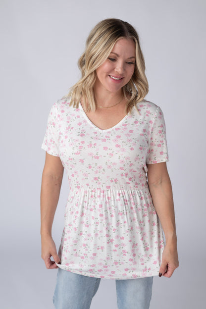 IN STOCK Sarah Ruffle Short Sleeve - Pretty in Pink Floral FINAL SALE