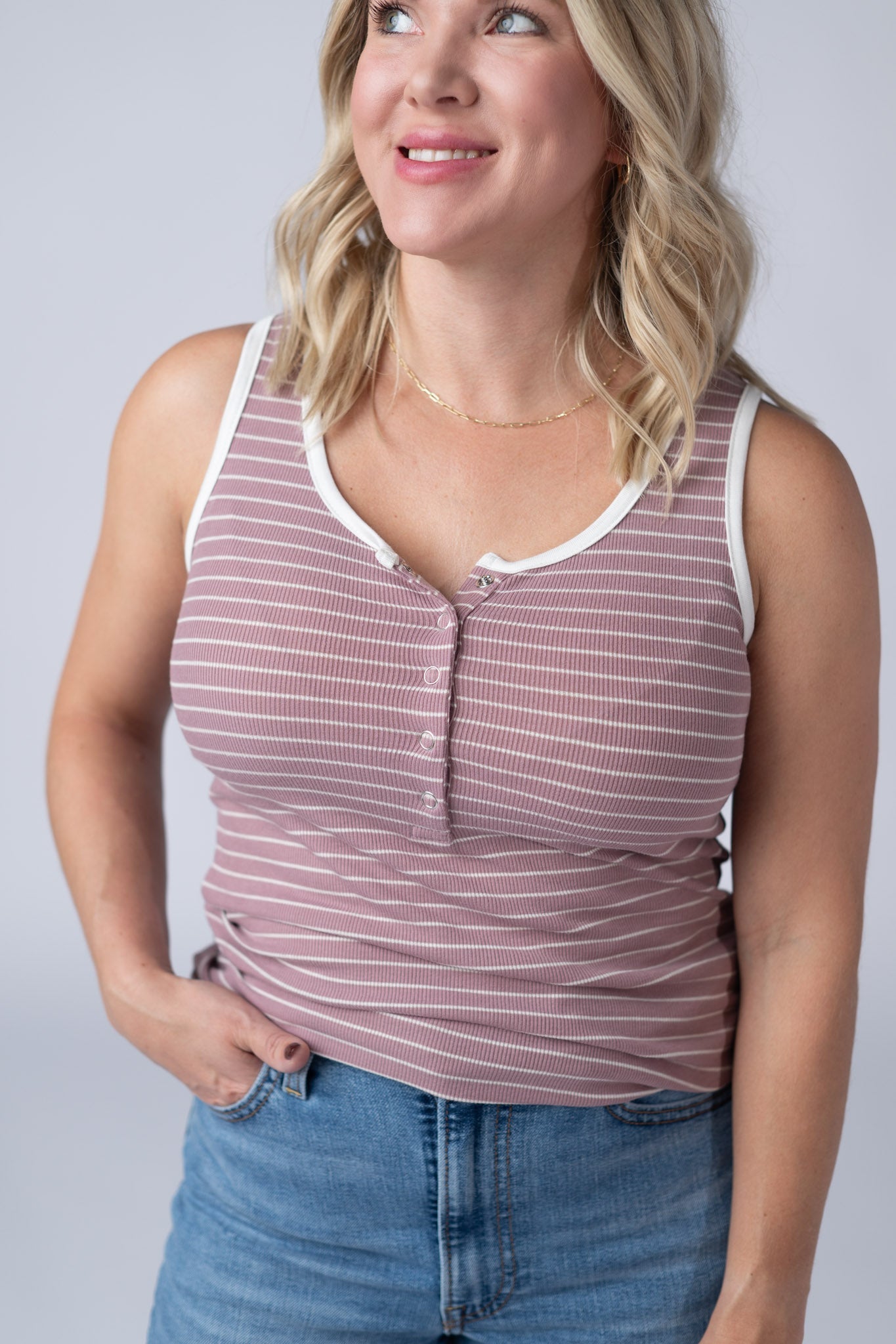 IN STOCK Shiloh Button Snap Tank - Dusty Rose FINAL SALE