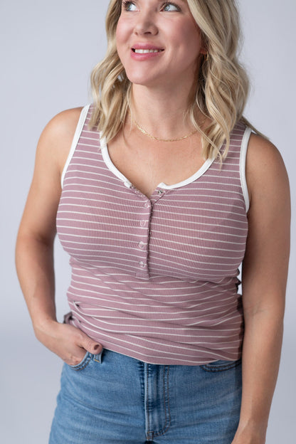 IN STOCK Shiloh Button Snap Tank - Dusty Rose FINAL SALE