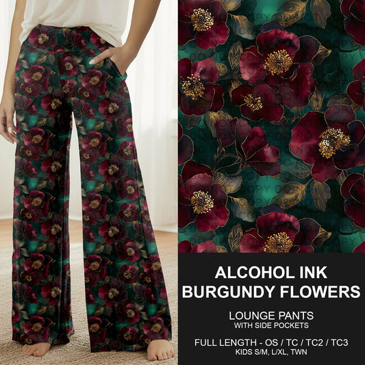 B260 - Preorder Alcohol Ink Burgundy Flowers Lounge Pants (Closes 11/09. ETA mid Jan.)