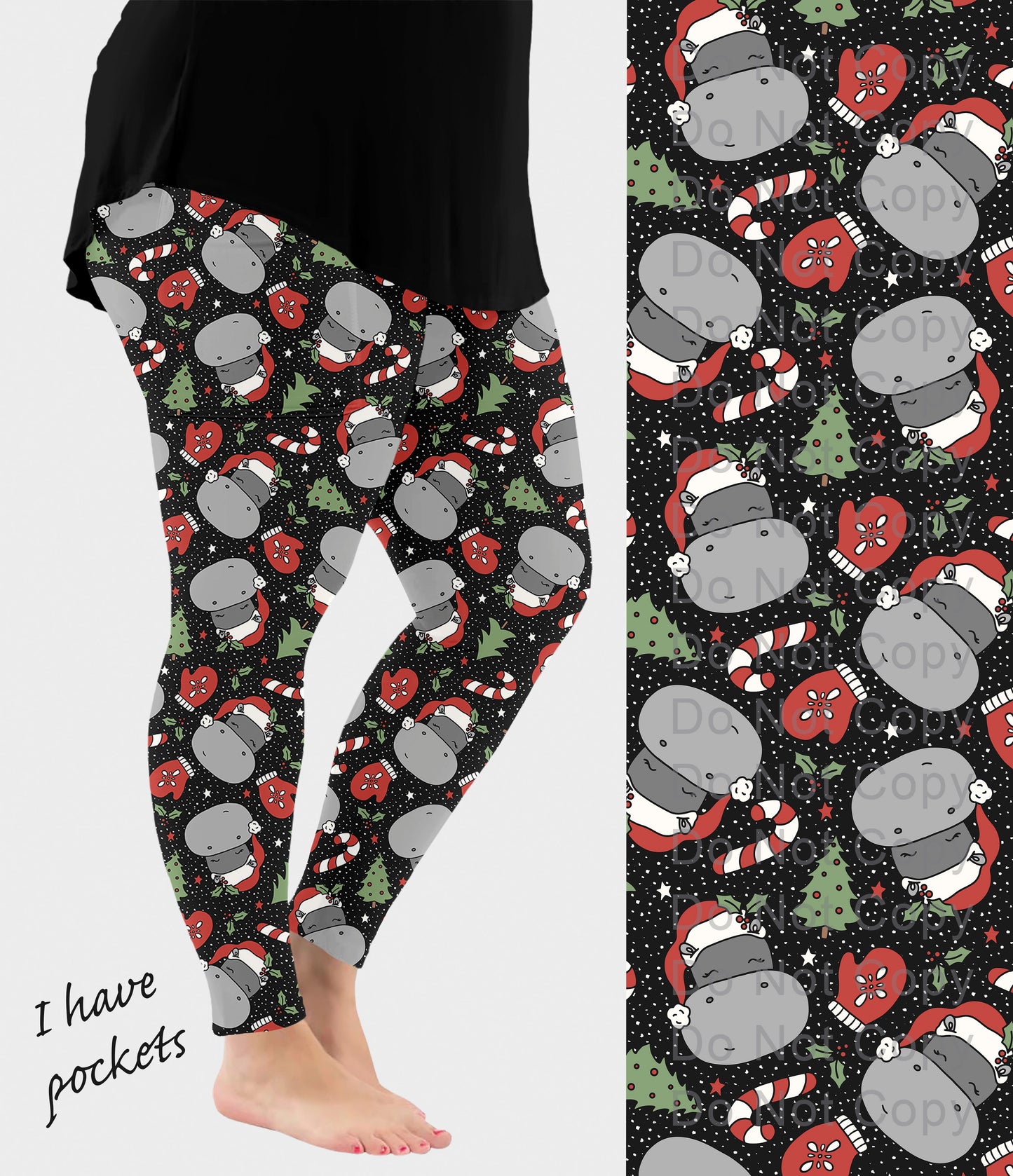 RTS - Christmas Hippo Leggings w/ Pockets