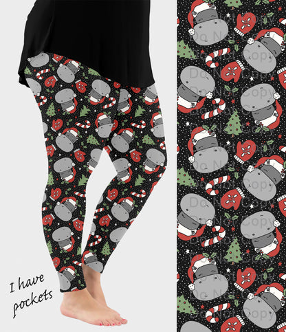 RTS - Christmas Hippo Leggings w/ Pockets