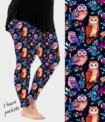 RTS - Colorful Owls Leggings w/ Pockets