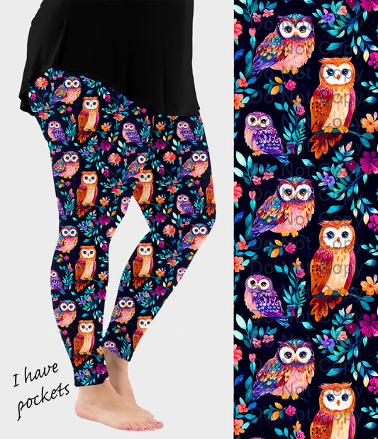RTS - Colorful Owls Leggings w/ Pockets
