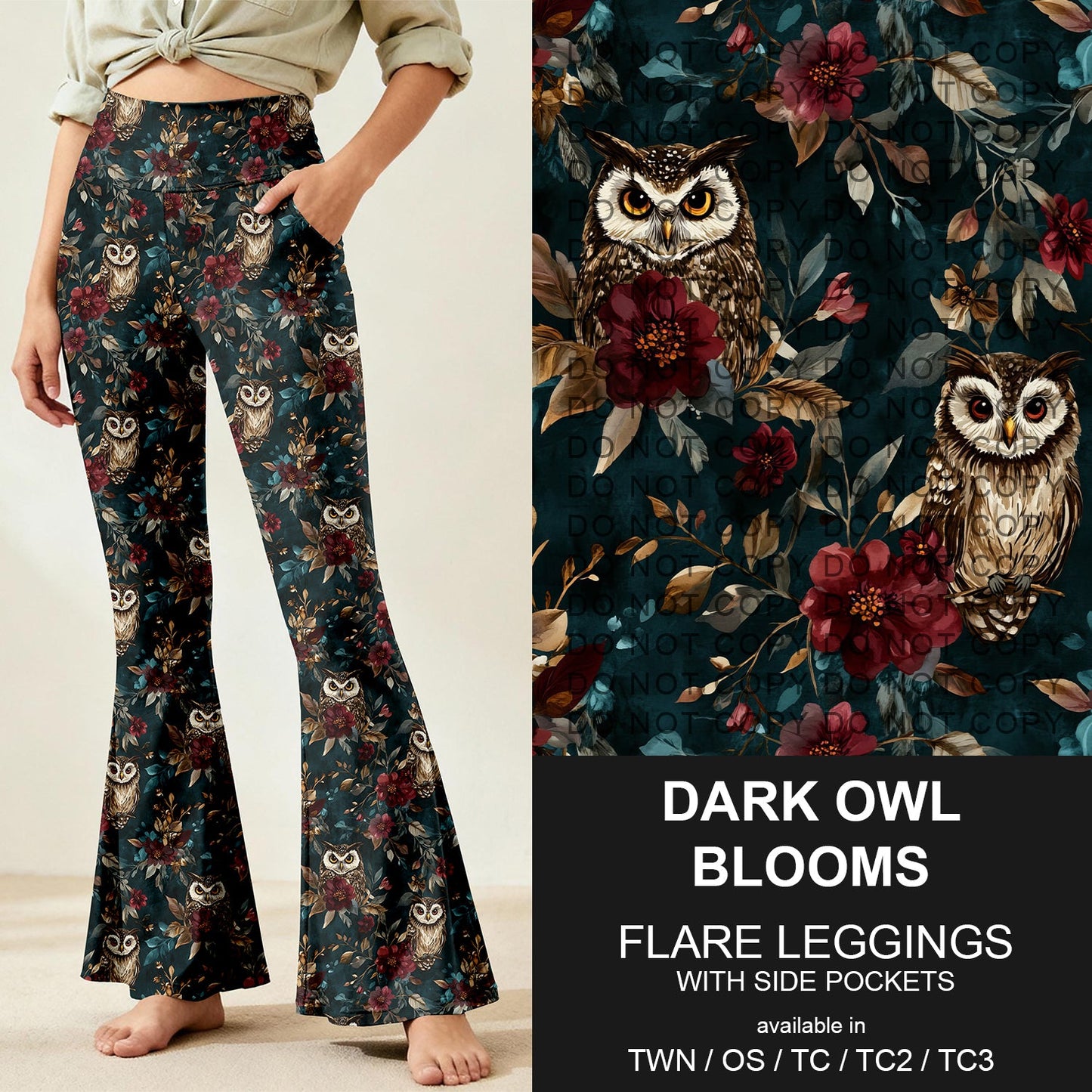 B259 - Preorder Dark Owl Blooms Flare Leggings (Closes 11/07. ETA: mid Jan.)