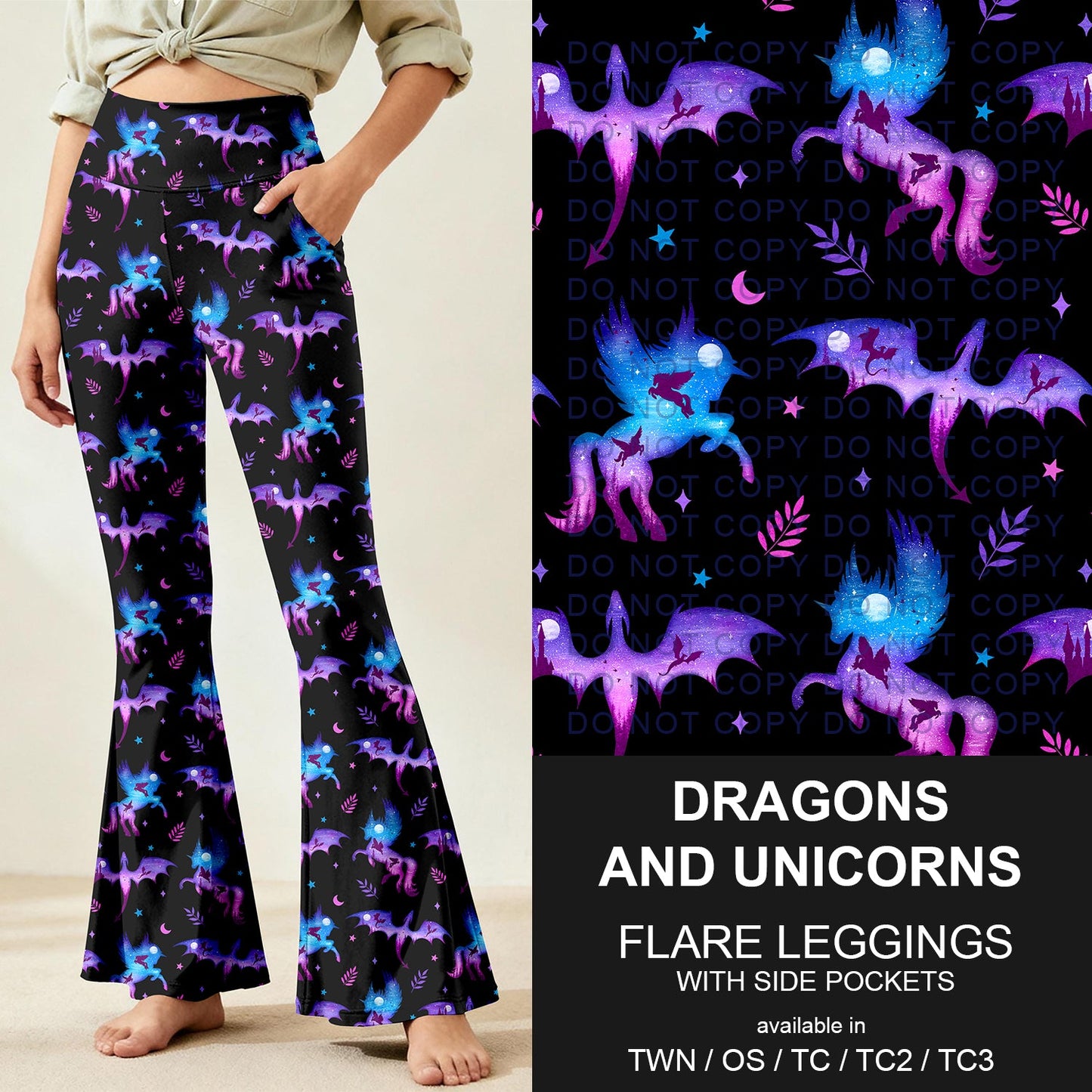 B259 - Preorder Dragons and Unicorns Flare Leggings (Closes 11/07. ETA: mid Jan.)