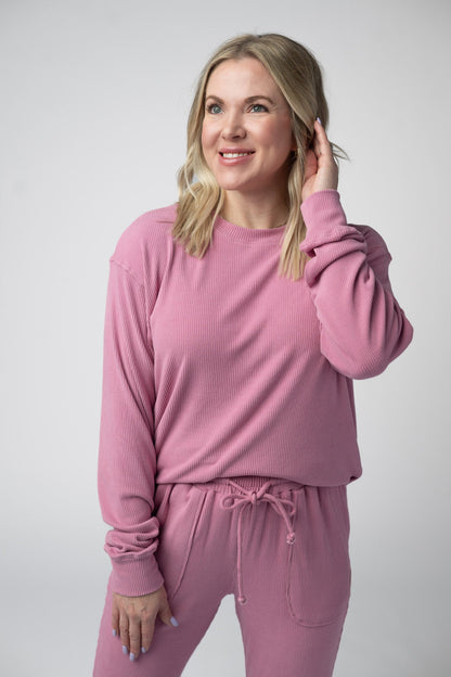 IN STOCK Corrine Ribbed Pullover Top - Rose FINAL SALE
