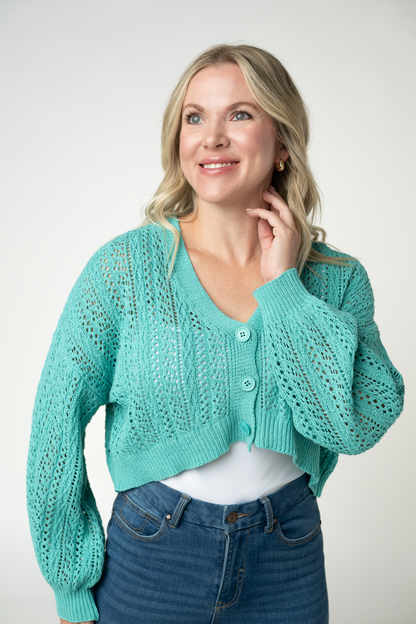 IN STOCK Callie Cropped Cardigan - Aqua FINAL SALE