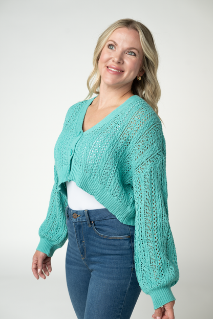 IN STOCK Callie Cropped Cardigan - Aqua FINAL SALE
