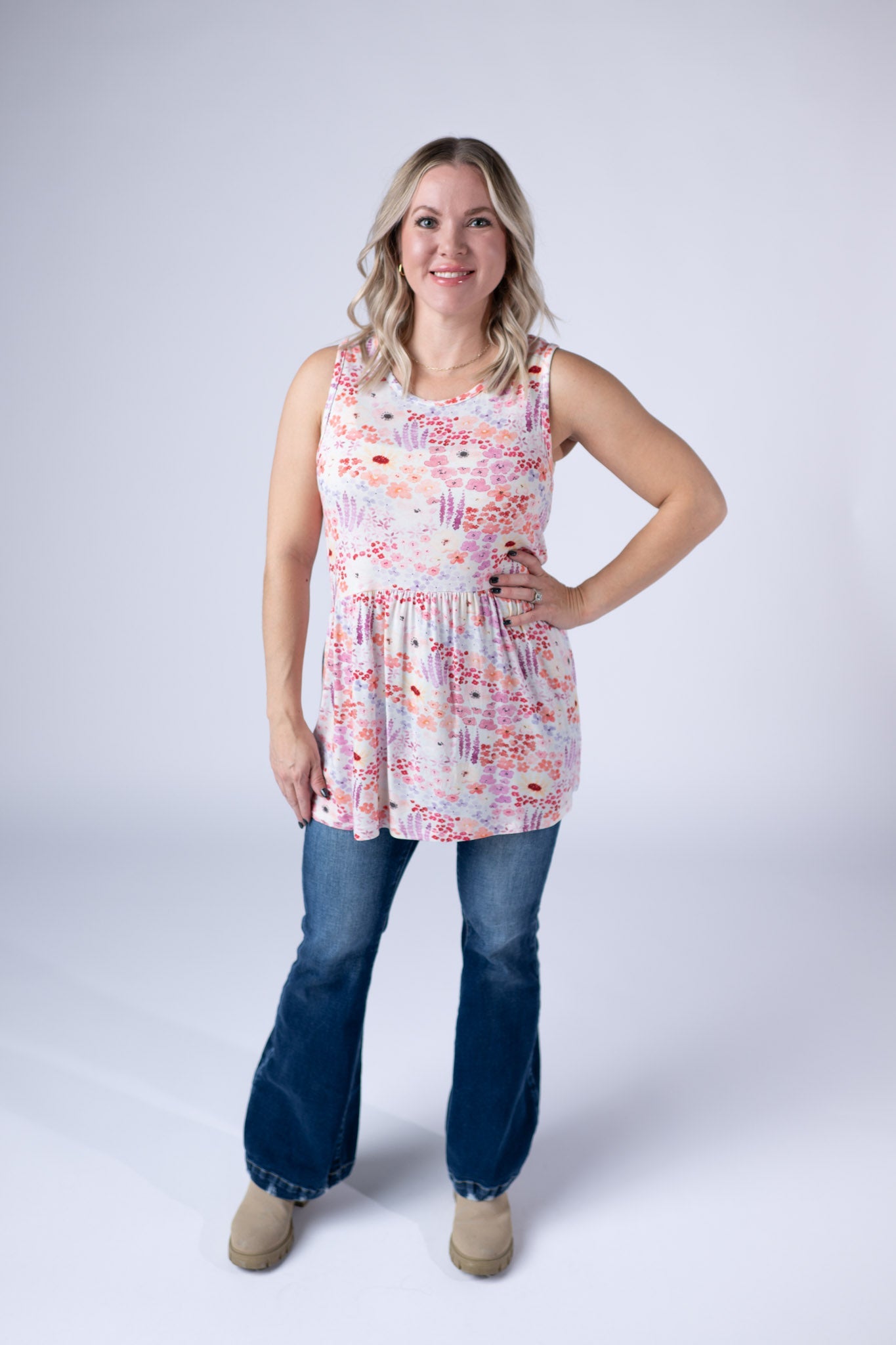 IN STOCK Renee Ruffle Tank Top - Coral Sunset Floral FINAL SALE