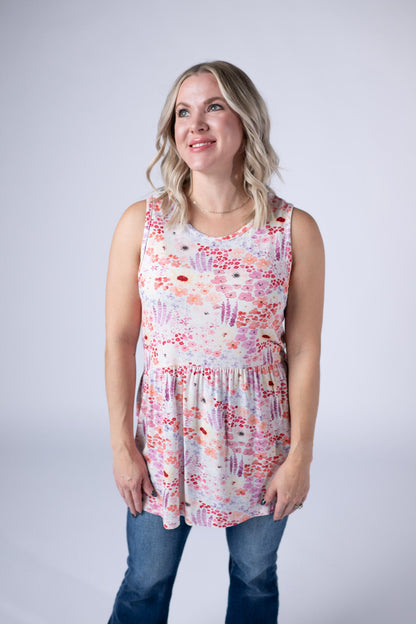 IN STOCK Renee Ruffle Tank Top - Coral Sunset Floral FINAL SALE