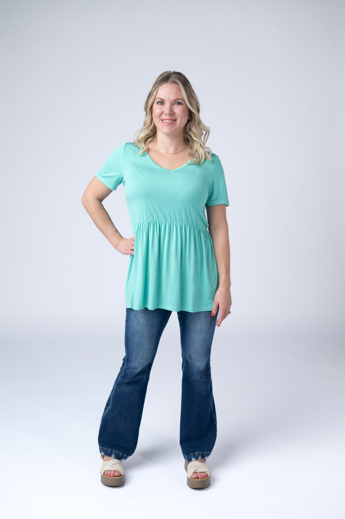 IN STOCK Sarah Ruffle Short Sleeve - Turquoise