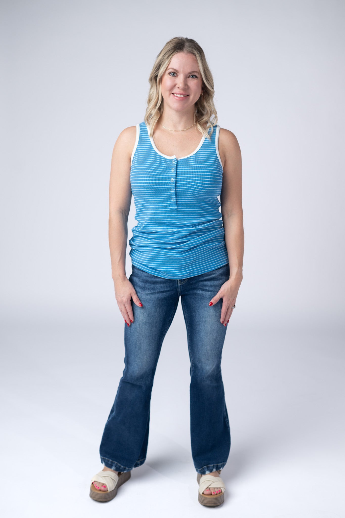 IN STOCK Shiloh Button Snap Tank - Ocean Blue FINAL SALE