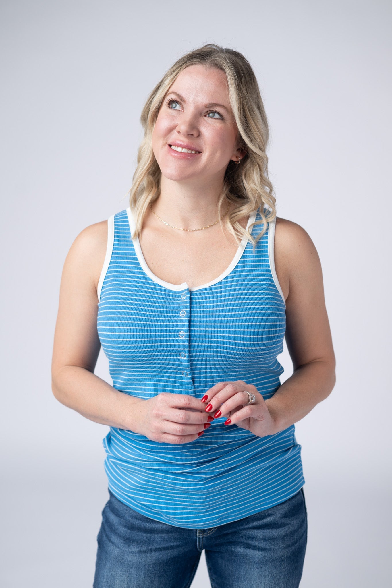 IN STOCK Shiloh Button Snap Tank - Ocean Blue FINAL SALE