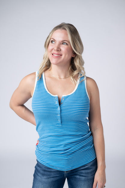 IN STOCK Shiloh Button Snap Tank - Ocean Blue FINAL SALE