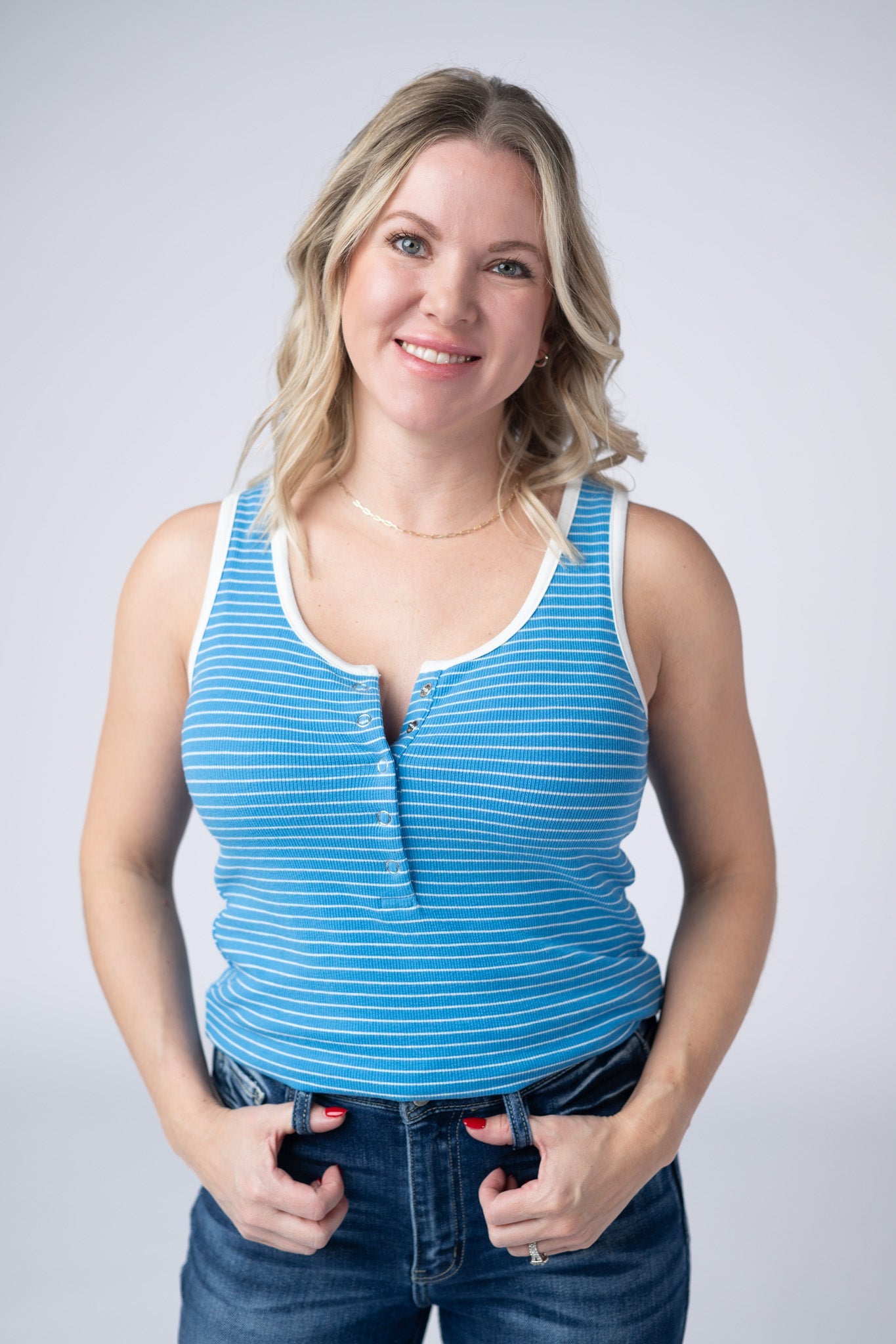 IN STOCK Shiloh Button Snap Tank - Ocean Blue FINAL SALE